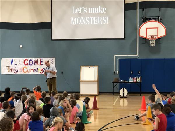 Author Troy Cummings giving a presentation to students