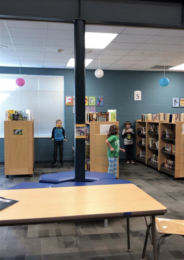 Students participating in a library activity