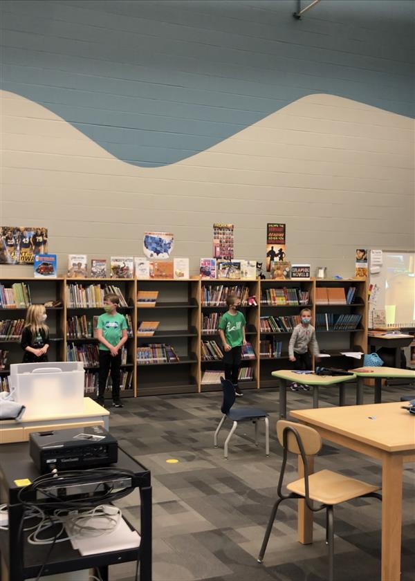 Students participating in a library activity
